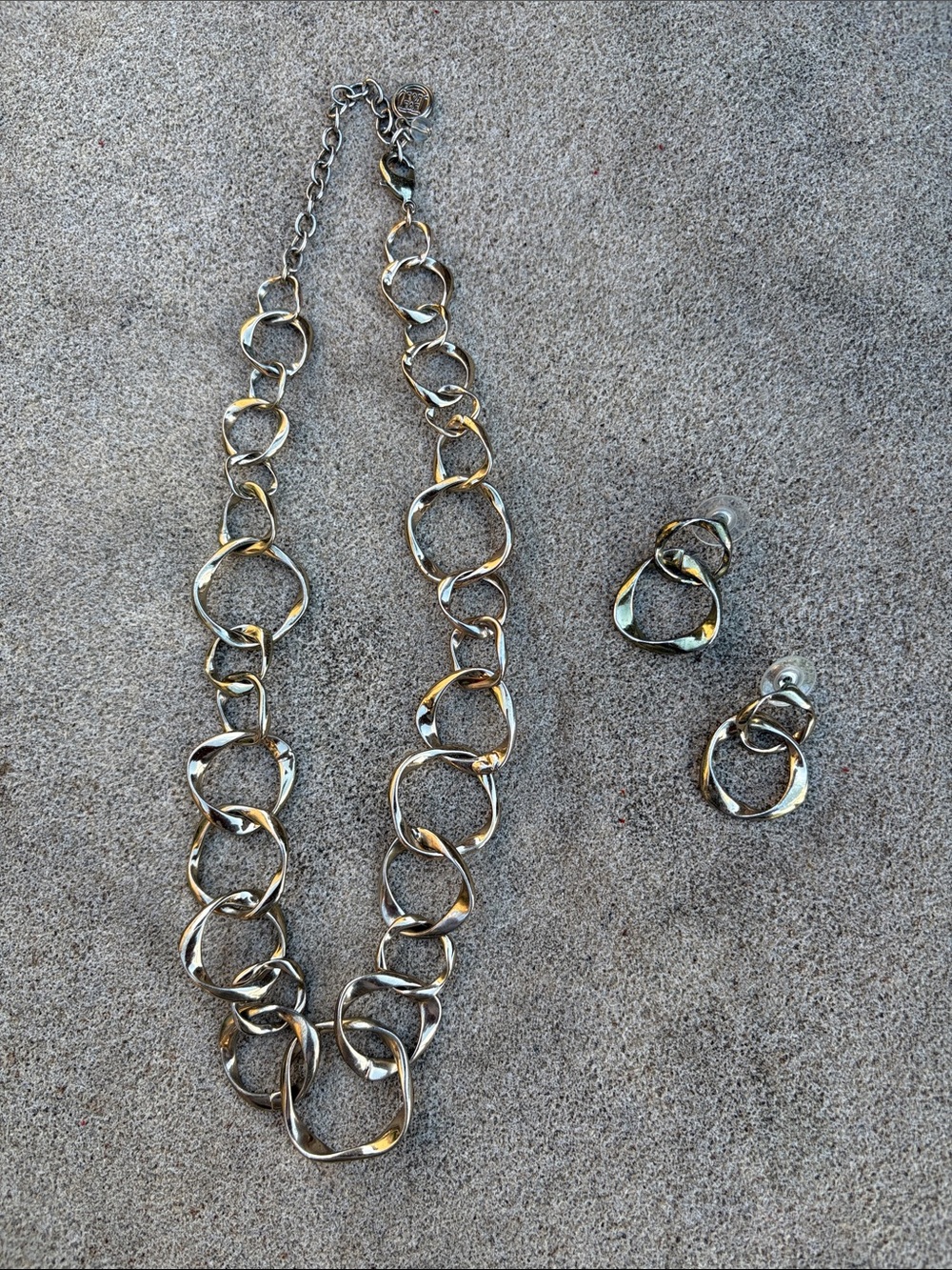 Statement Linked Ring Necklace and Earrings Set - Gold Tone